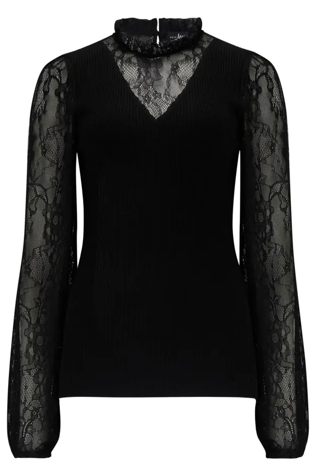 Dakota Lace Sleeve Knit Jumper with LENZING™ ECOVERO™ Viscose | Black ...
