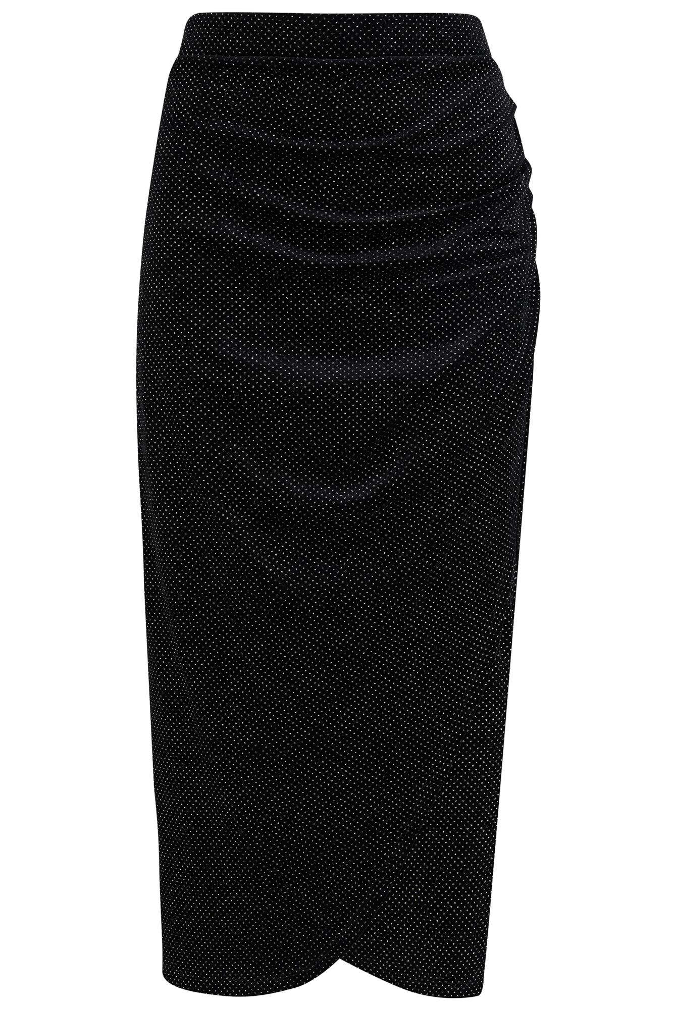 Jameela Glitter Stretch Velvet Midi Wrap Skirt in Black/Silver