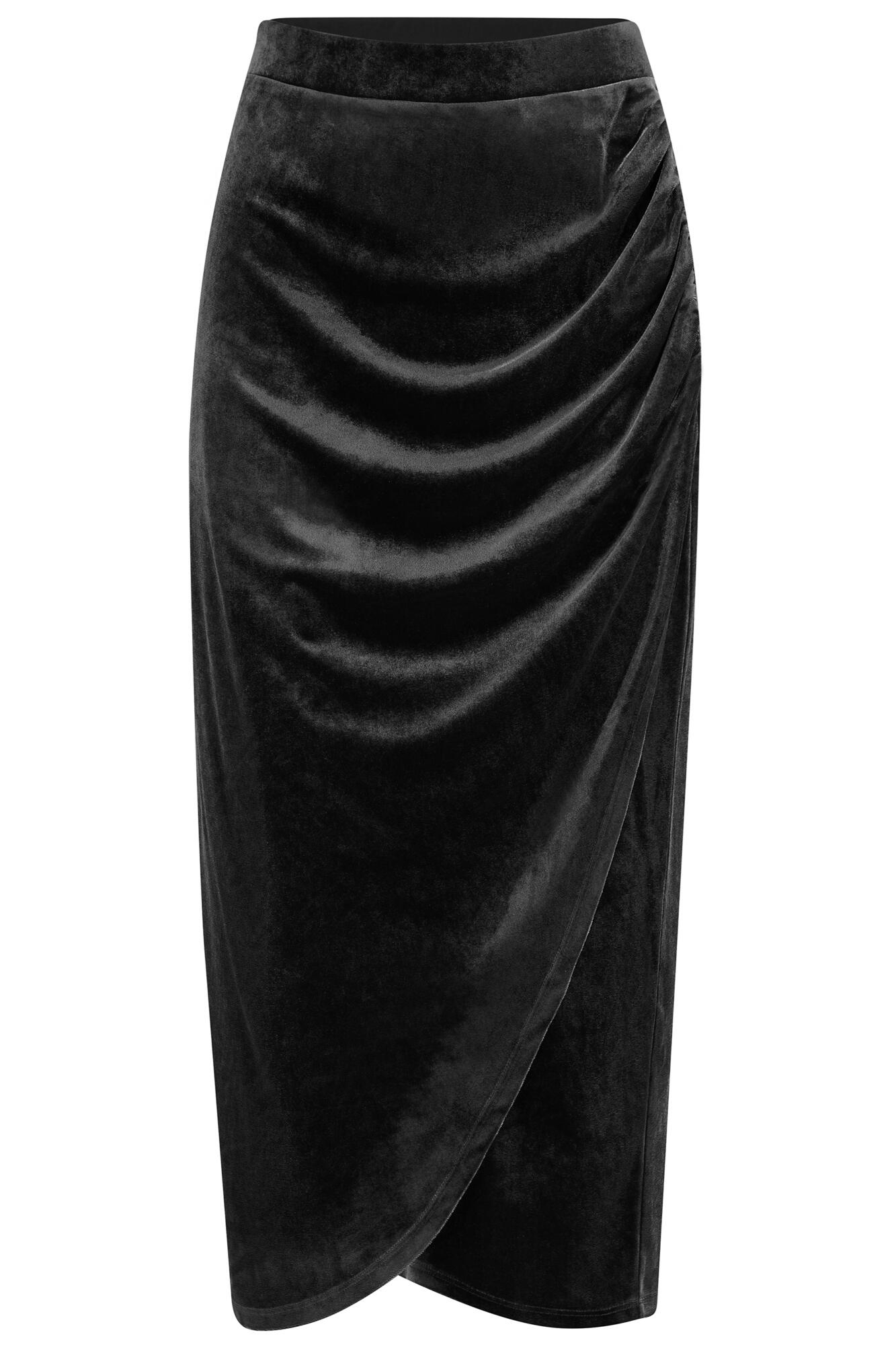 Long black on sale velvet wrap skirt