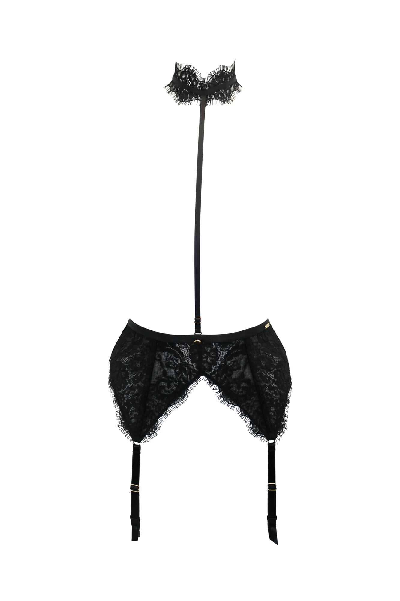 India Boudoir Eyelash Lace Removable Choker Suspender in Black