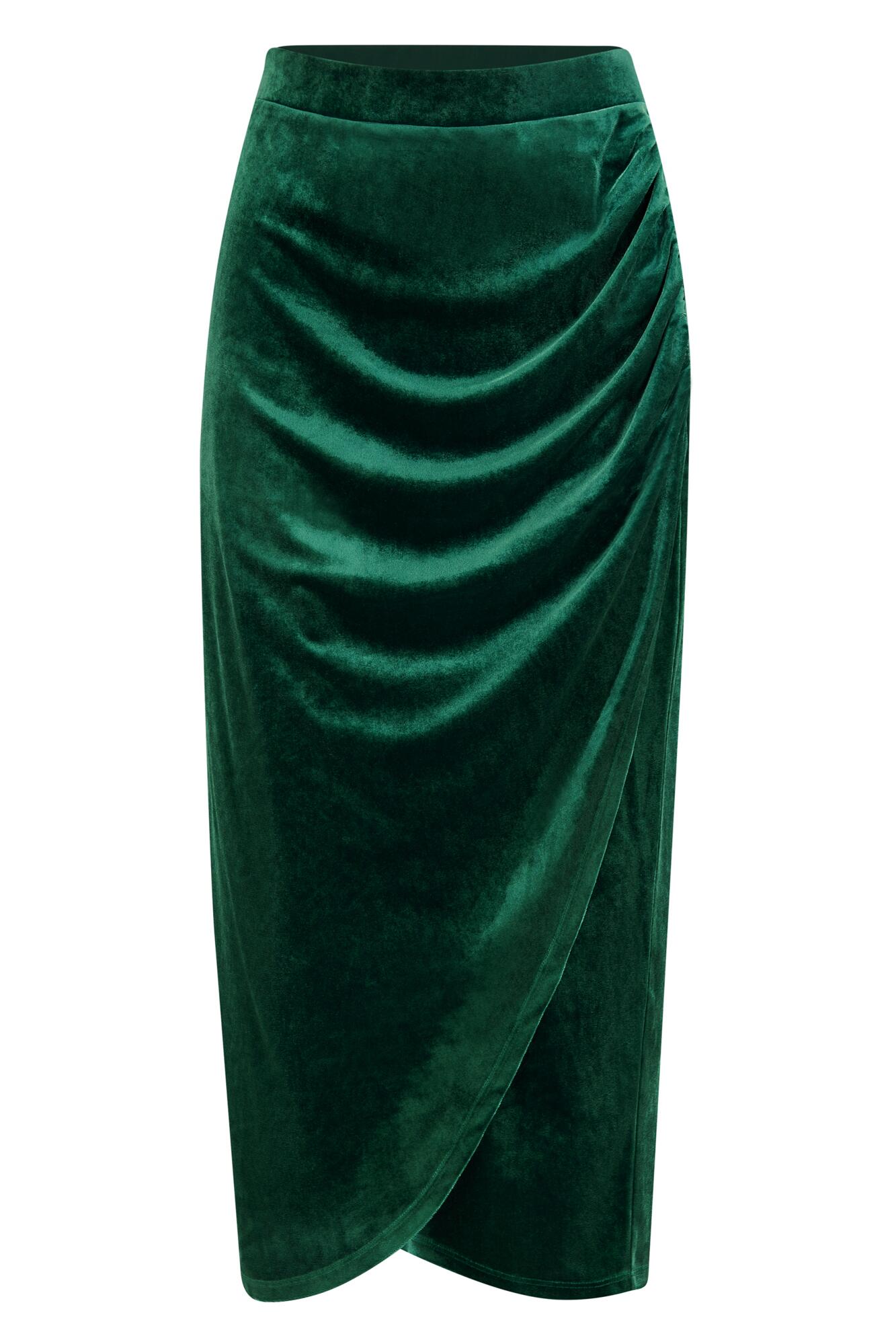 Jameela Stretch Velvet Midi Wrap Skirt in Forest Pour Moi