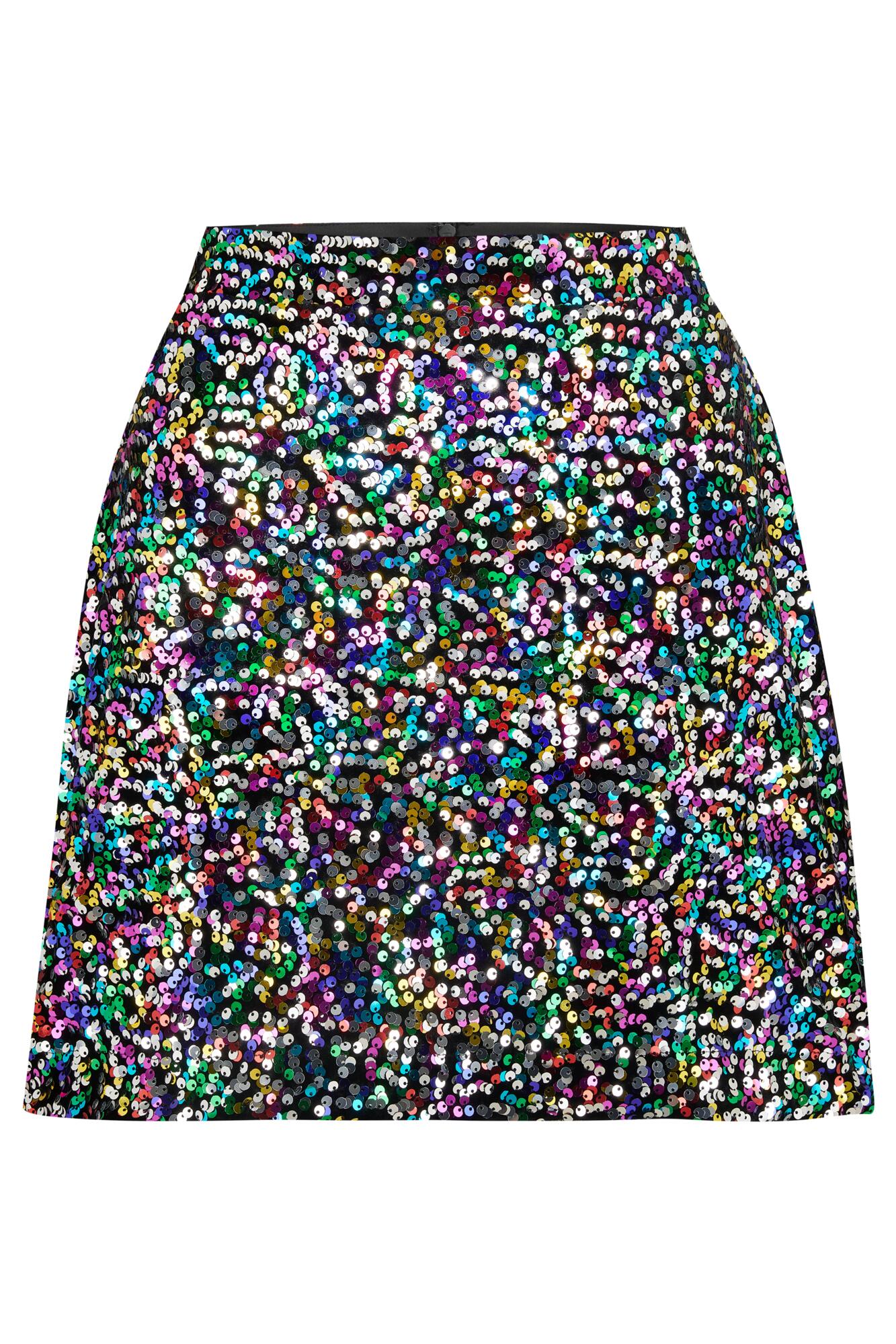 Selena Velvet Sequin Mini Skirt in Rainbow Pour Moi