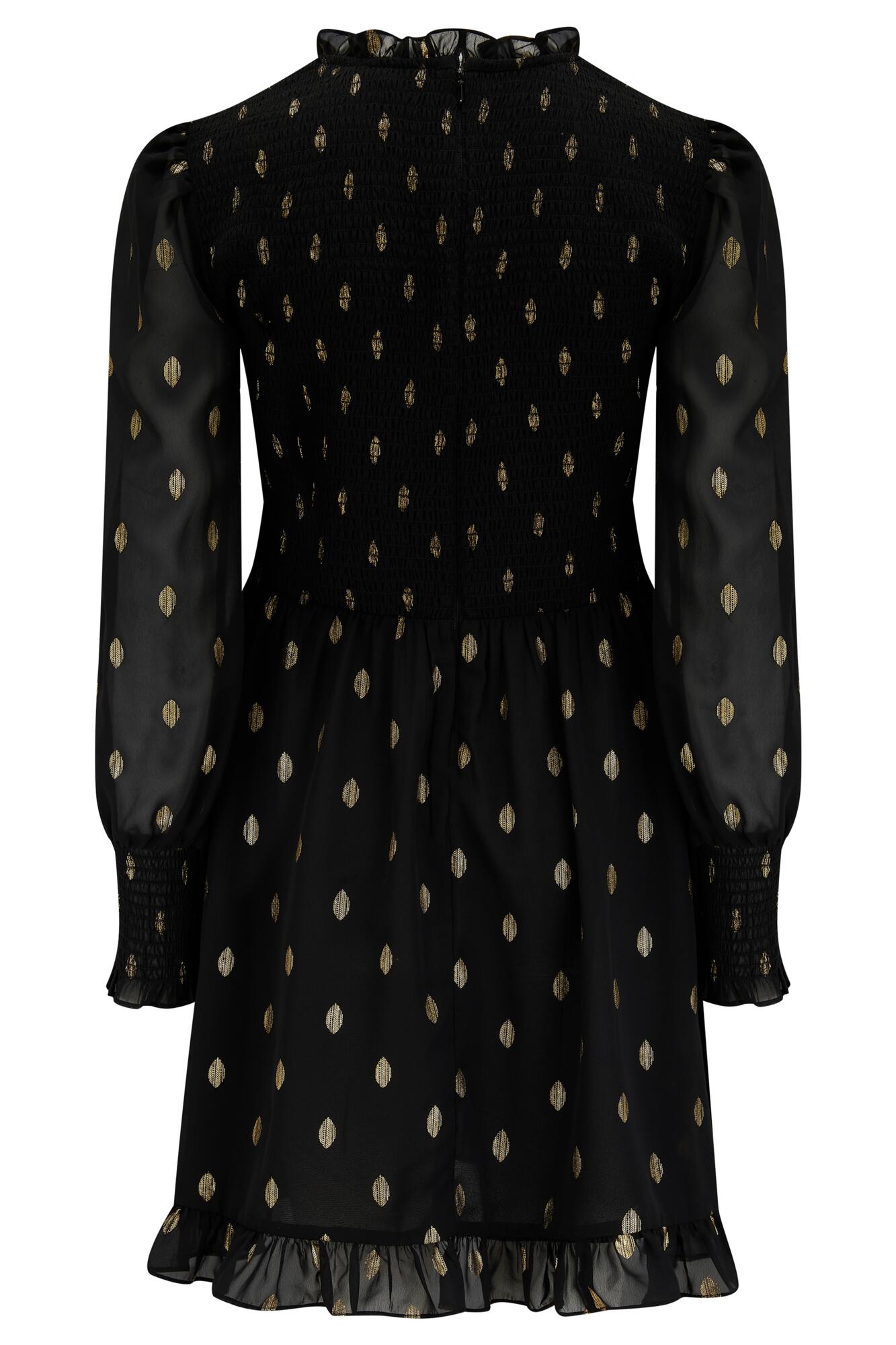 Izzy Shirred Bodice Long Sleeve Chiffon Dress | Black/Gold | Pour Moi