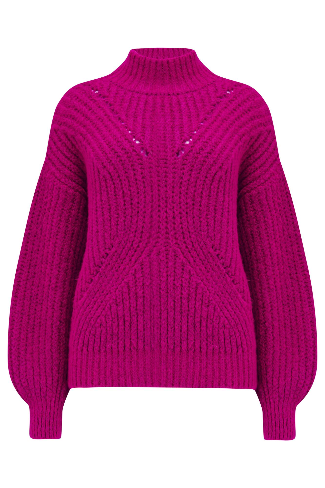 Hayley Chunky Knit High Neck Jumper in Magenta | Pour Moi