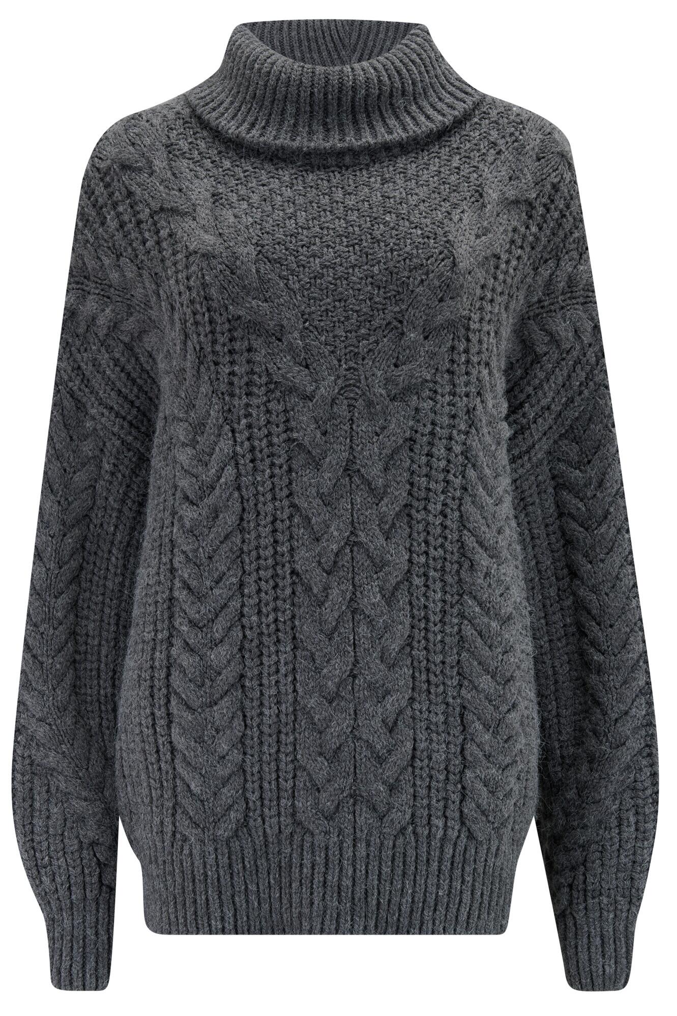 Alice Chunky Cable Knit Roll Neck Knit Jumper in Charcoal Pour Moi