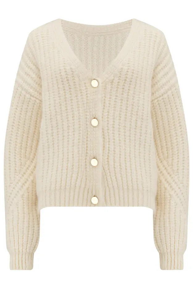 Kelsey Chunky Knit Button Through Cardigan in Cream | Pour Moi