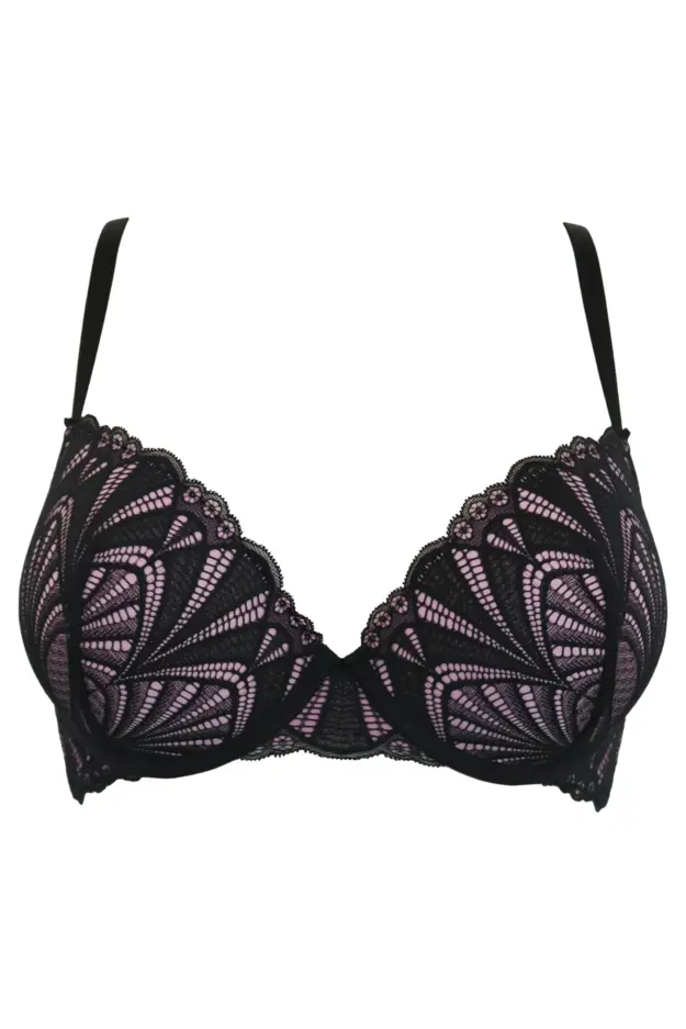 New Romance Padded Boost Push-Up Plunge Bra in Black/Rose | Pour Moi