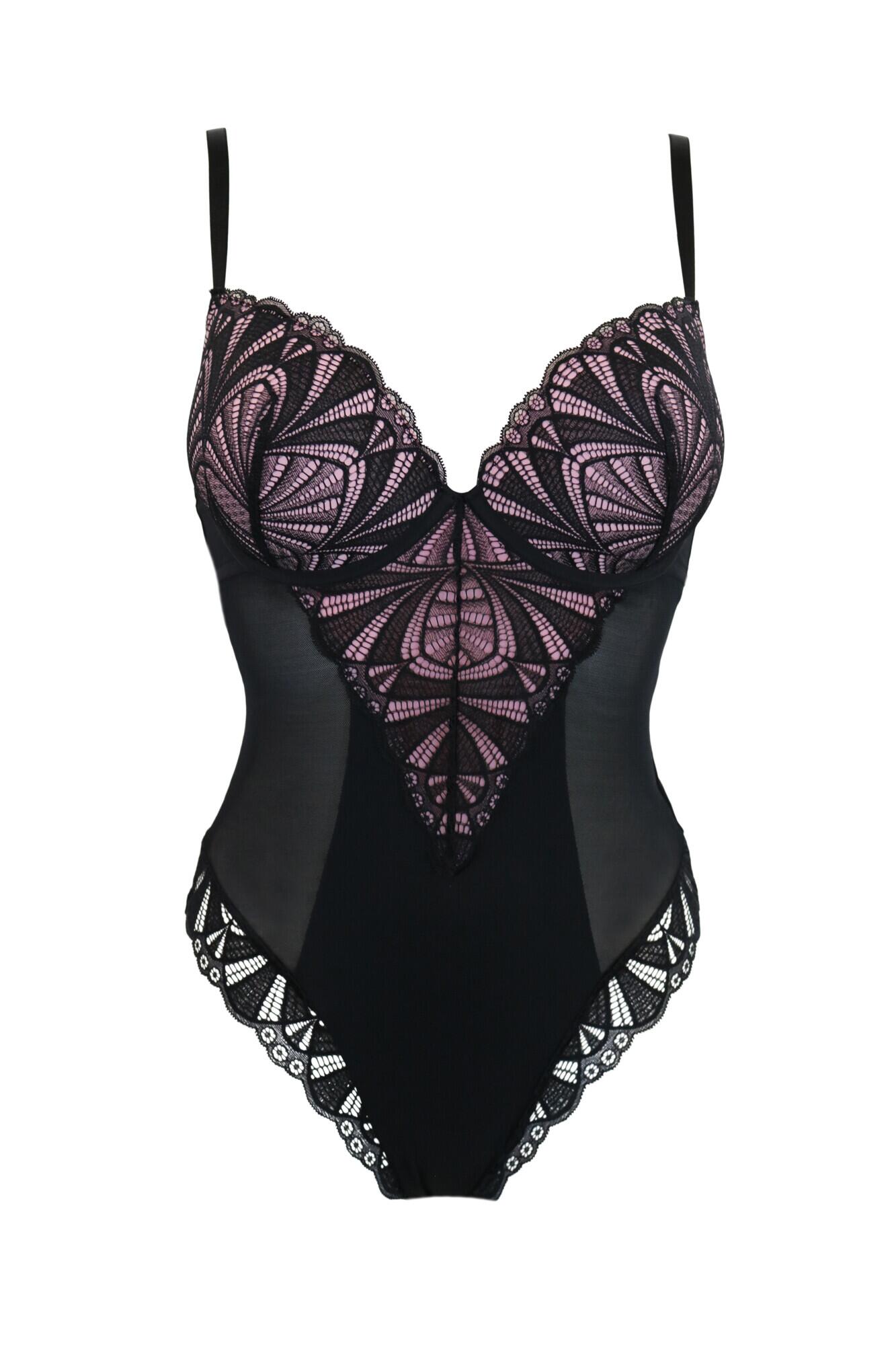 New Romance Padded Push Up Bodysuit in Black Rose Pour Moi