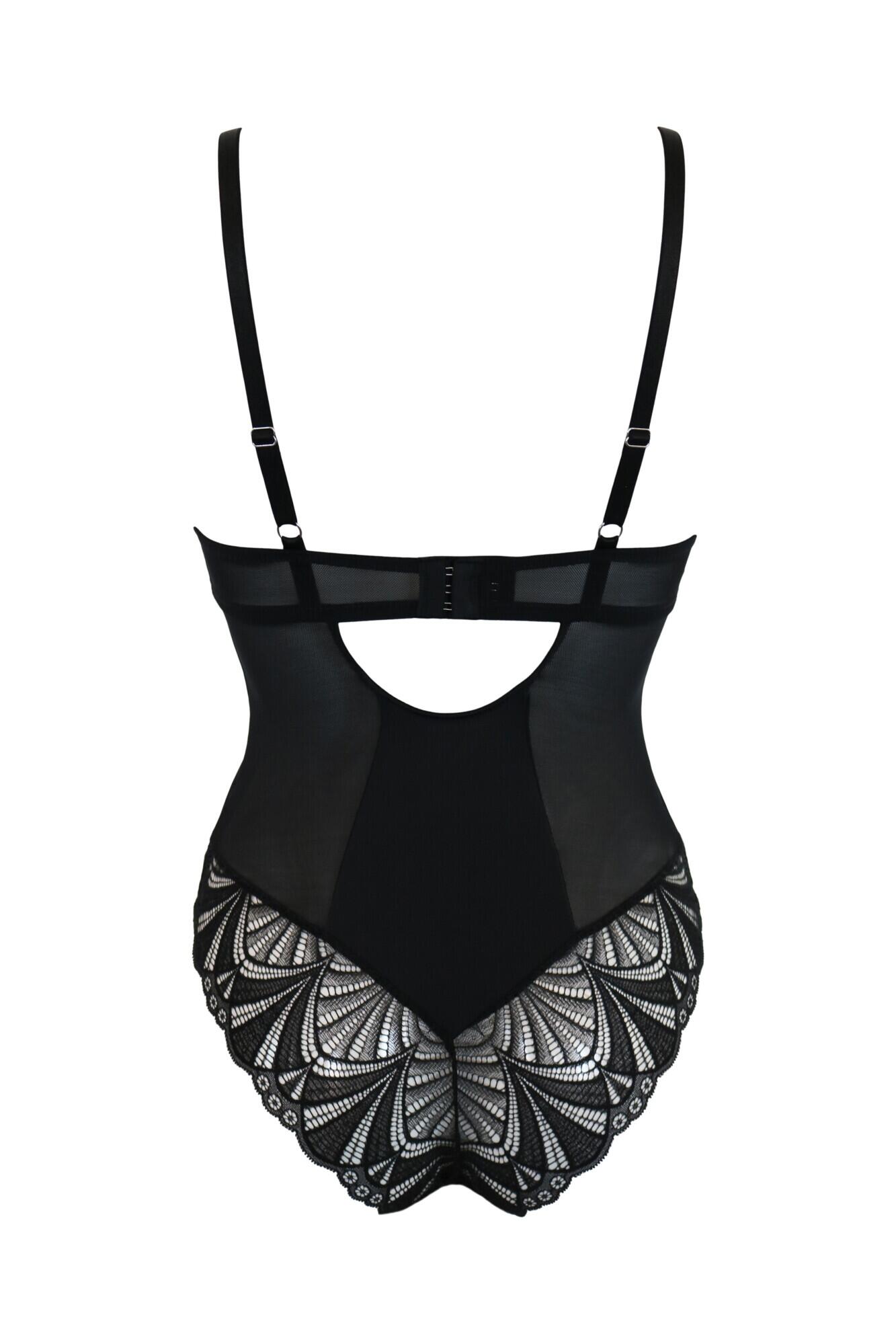 New Romance Padded Push Up Bodysuit in Black Rose Pour Moi