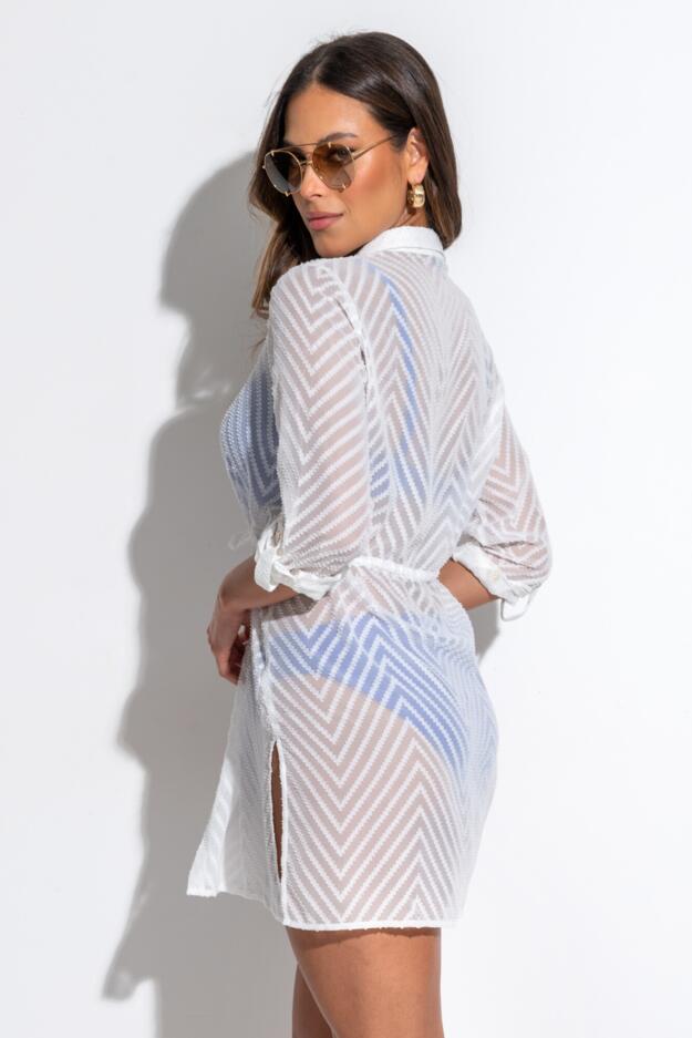 Chevron Stripe Button Through Beach Shirt