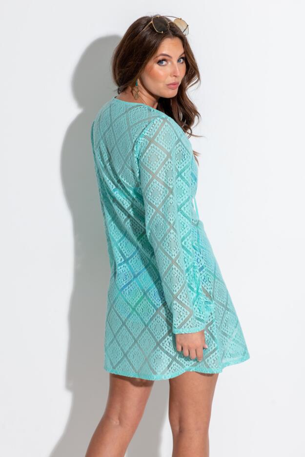 Crochet Lace Long Sleeve Beach Cover Up