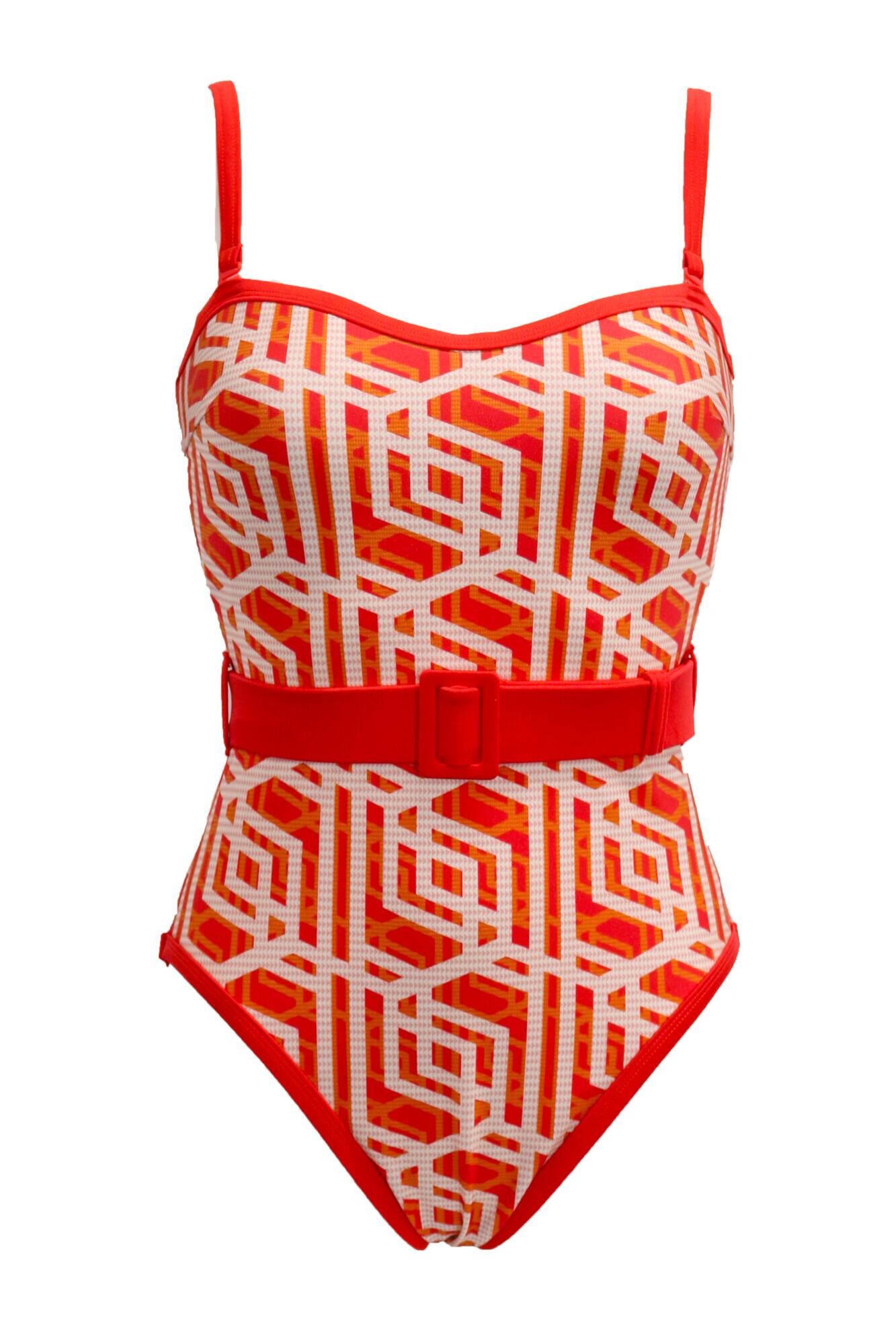 Casablanca Strapless Belted High Leg Tummy Control Swimsuit in Orange ...