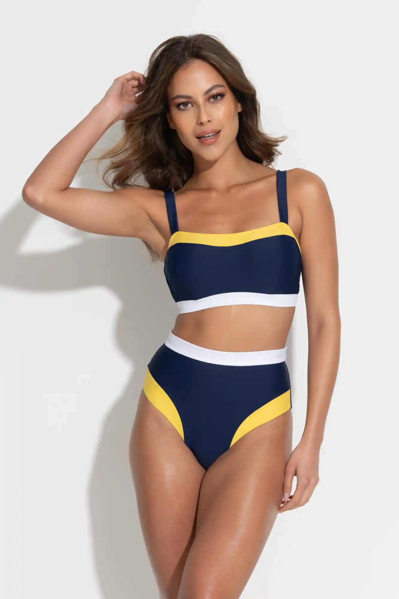 Women Shorts Bright Yellow Tummy Control Bikini Blue Floral High