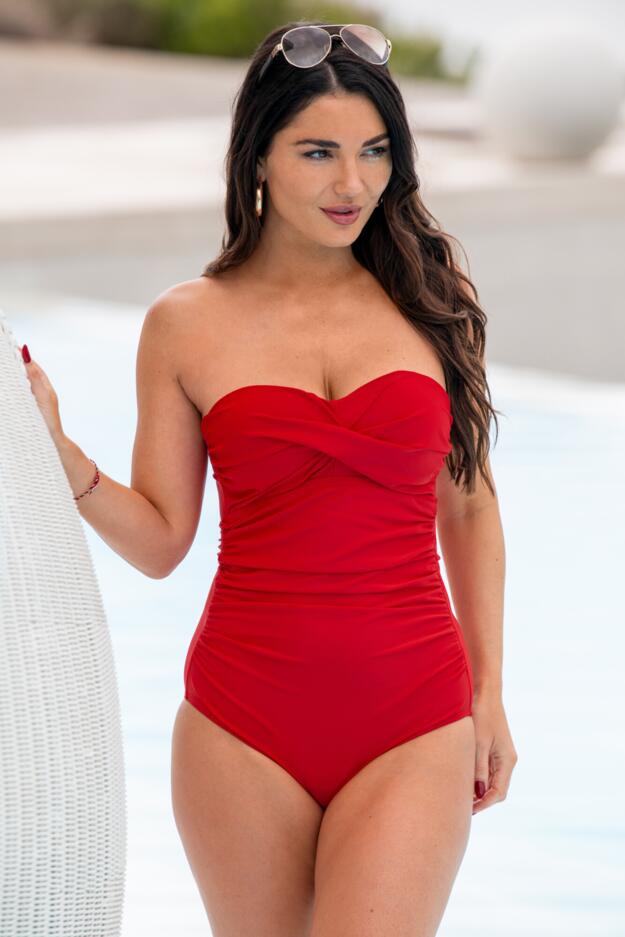 Lightly Padded Underwired Twist Front Tummy Control Swimsuit - Red