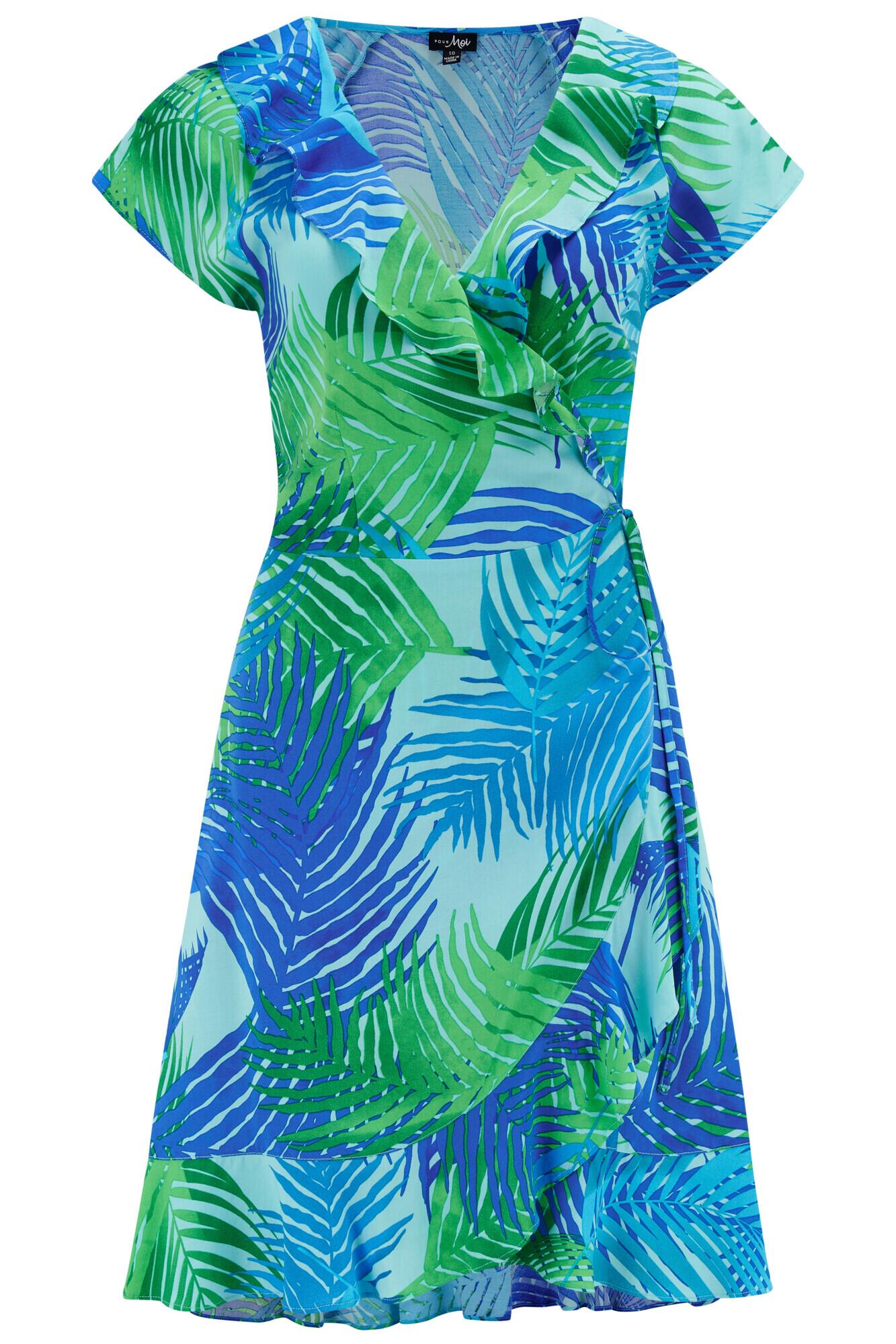 LENZING™ ECOVERO™ Viscose Frill Wrap Beach Dress in Aqua Palm | Pour Moi