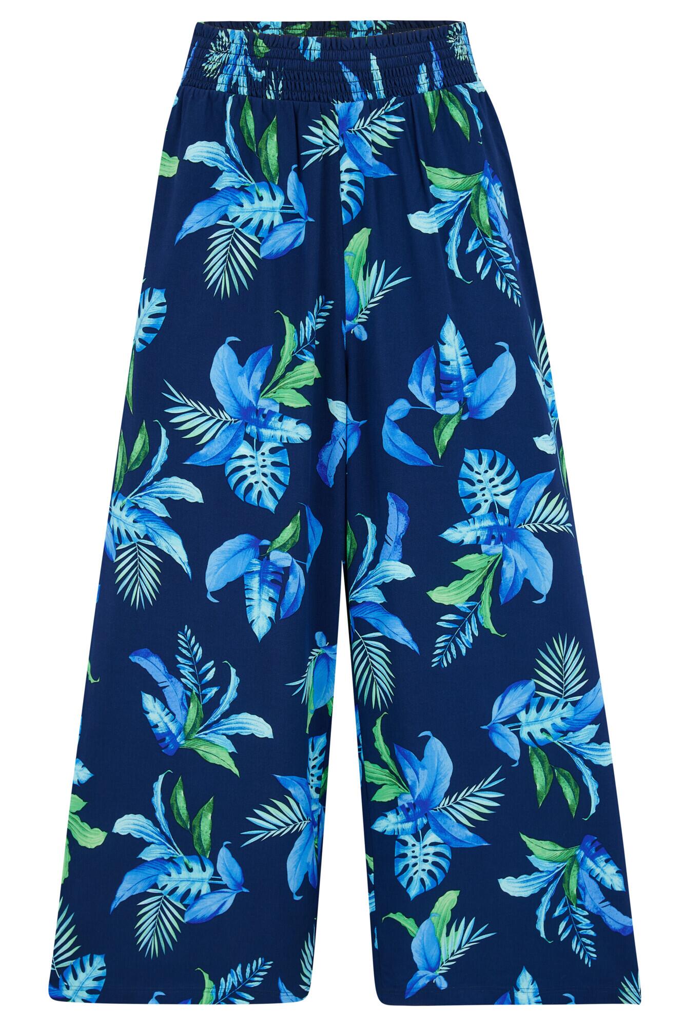 Cropped Sheer Crinkled Trousers in Ocean Paper