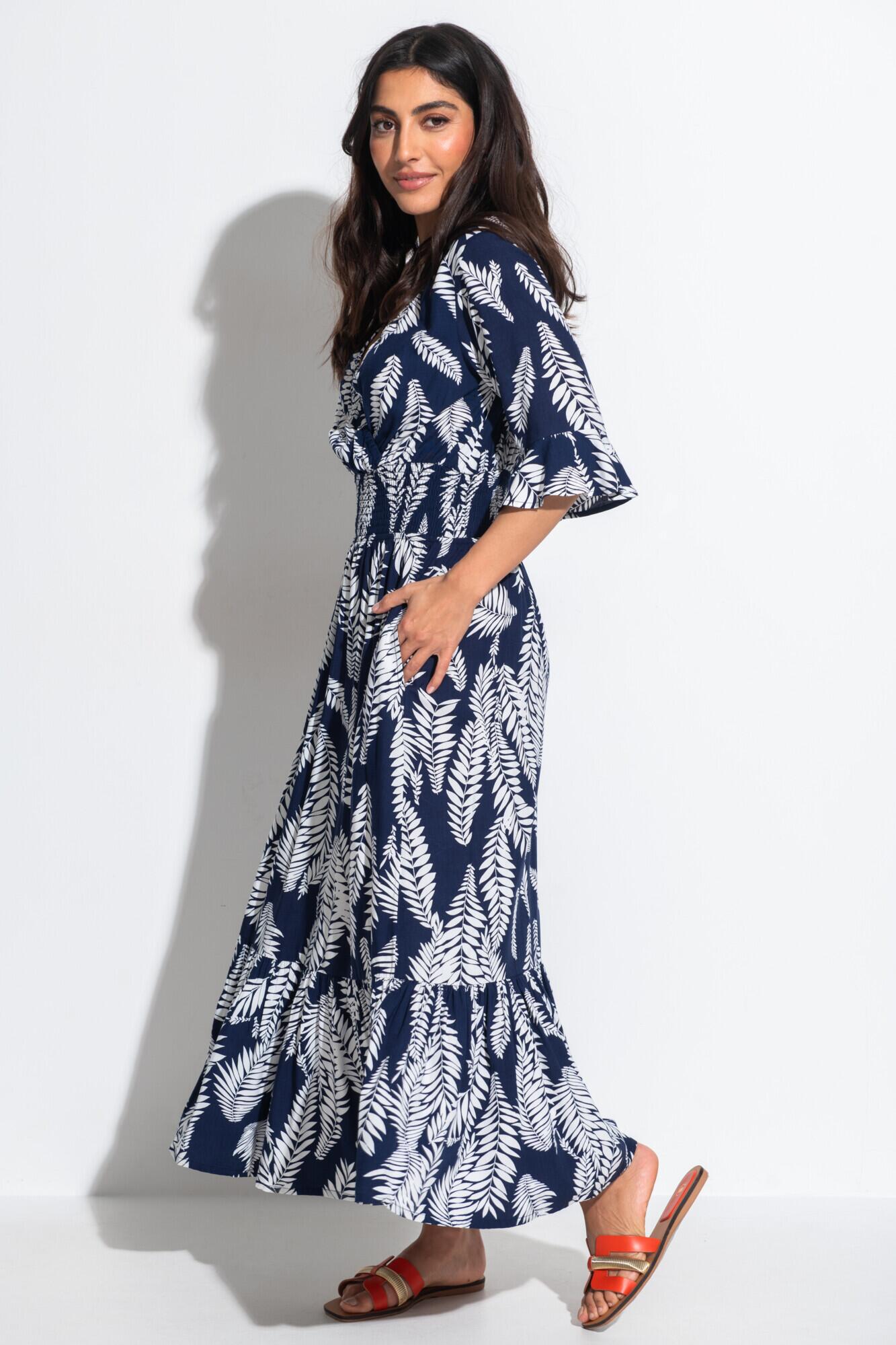 Carmen Fuller Bust Elasticated Neckline Woven Midaxi Dress in Navy ...