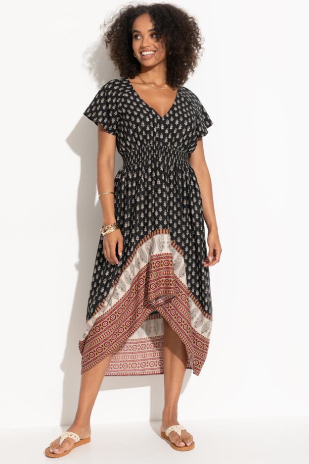 Border Print High Low Midaxi Beach Dress