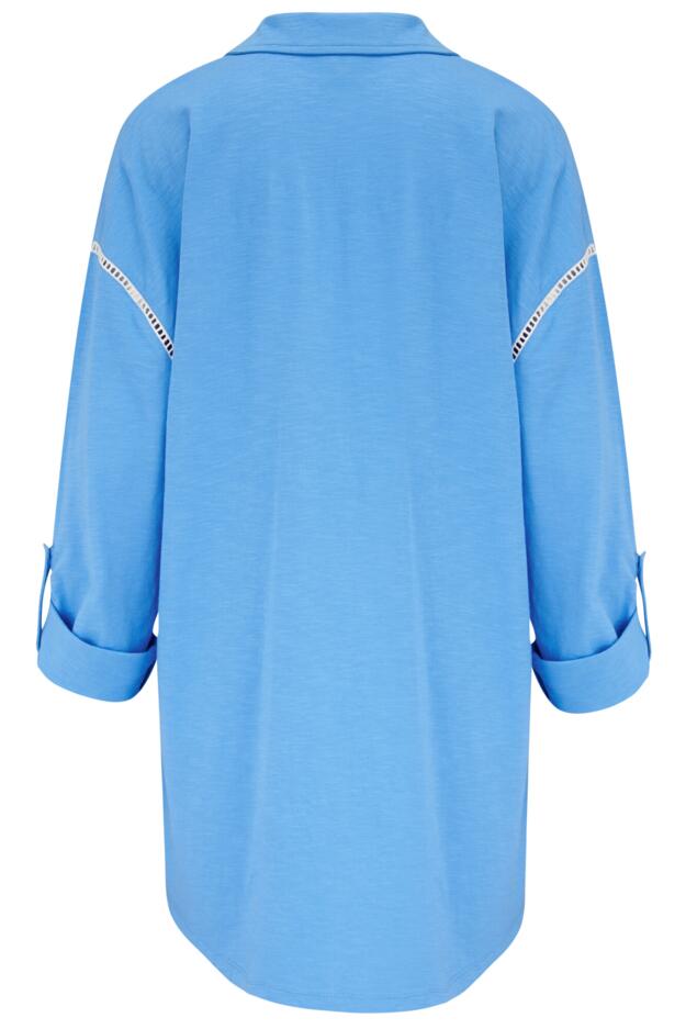 Cotton Jersey Embroidered Revere Collar Oversized Nightshirt