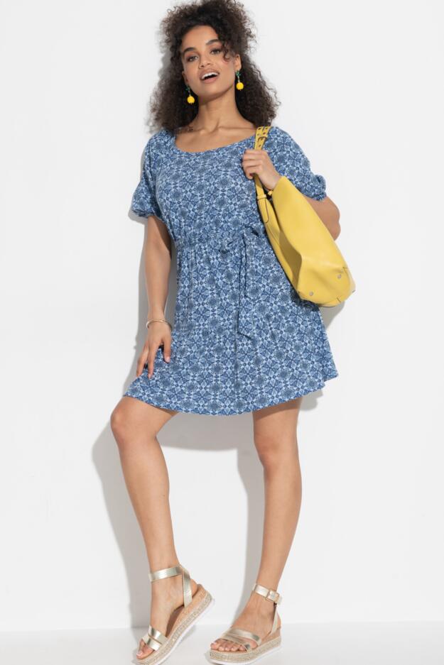 Sienna Short Sleeve Tie Waist Pointelle Jersey Dress