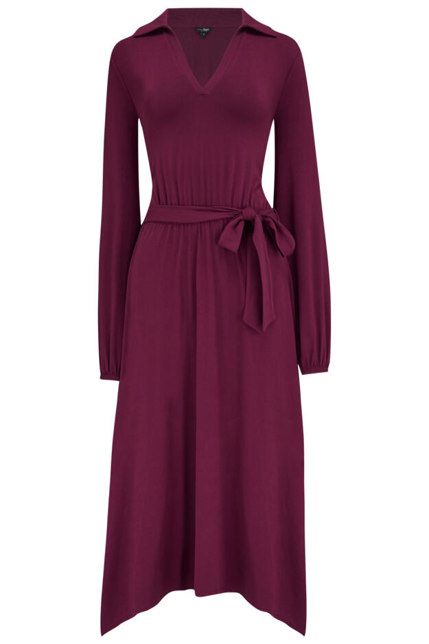 Venetia Jersey Hanky Hem Collared Midi Dress 