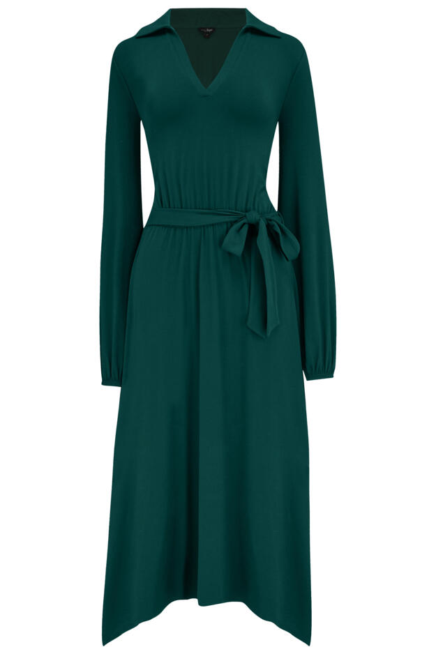 Venetia Jersey Hanky Hem Collared Midi Dress 