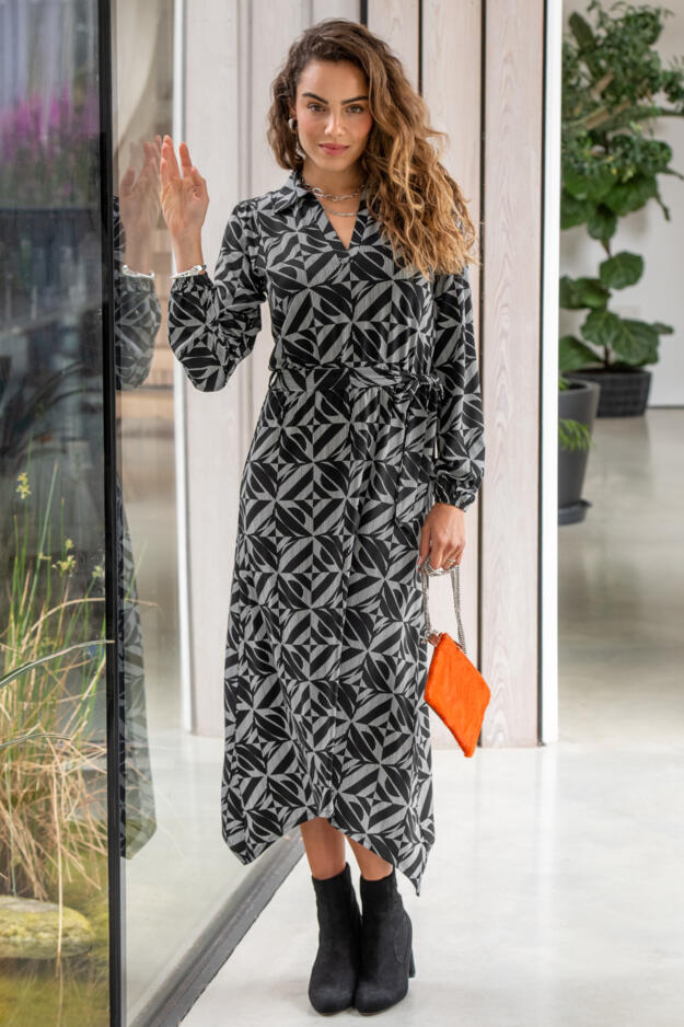 Venetia Jersey Hanky Hem Collared Midi Dress 