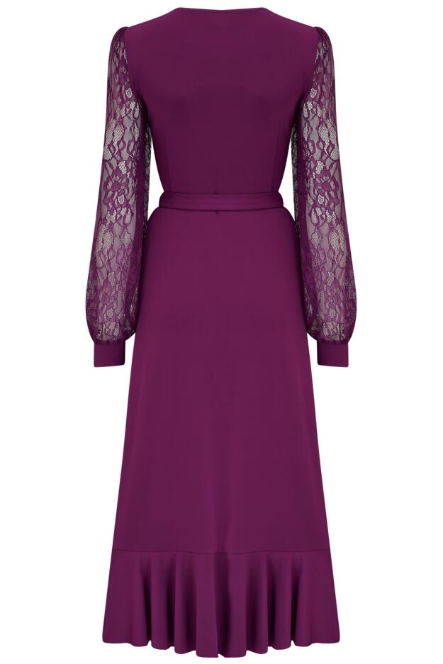 Carrie Lace Sleeve Midi Slinky Jersey Wrap Dress