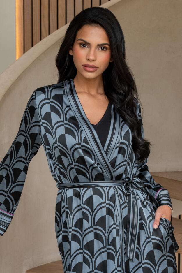  Satin Print Mix Midi Gown