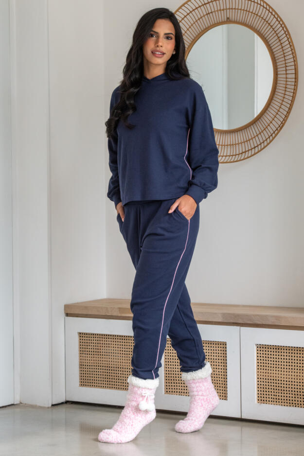 Waffle Loungewear Side Stripe Hoodie and Jogger Set