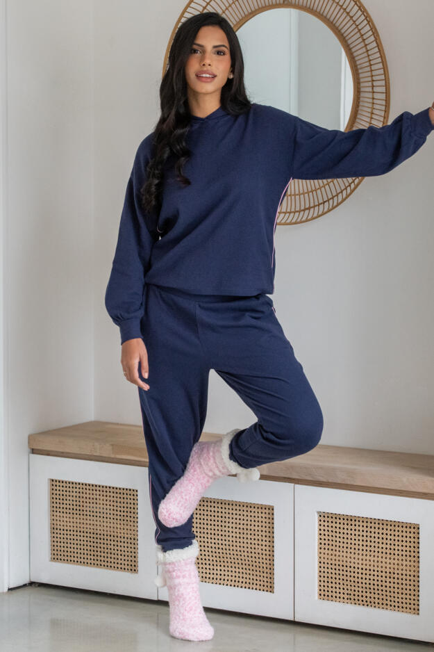Waffle Loungewear Side Stripe Hoodie and Jogger Set