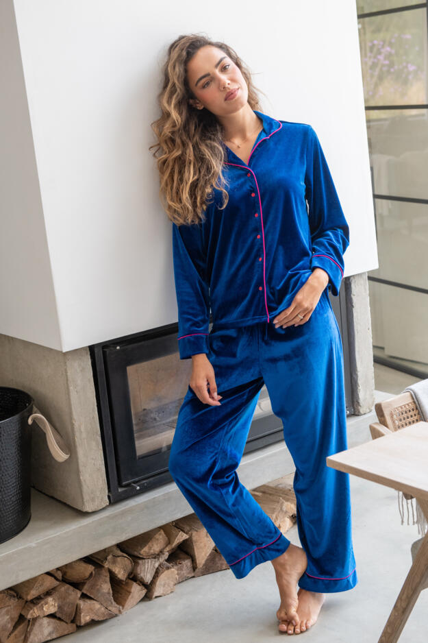 Velour Contrast Trim Pyjama Set