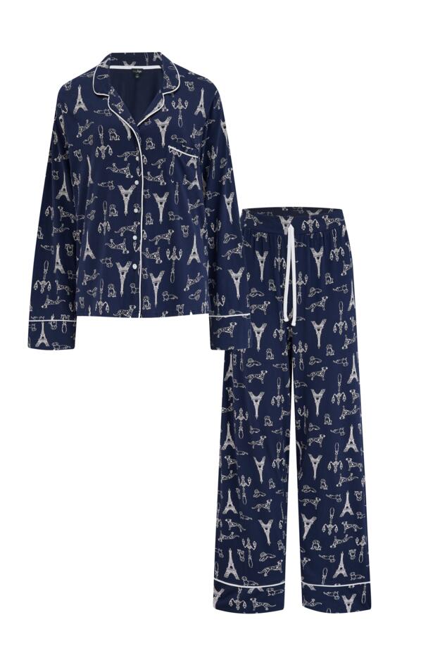 Cotton Jersey Dog Print Revere Collar Pyjama Set