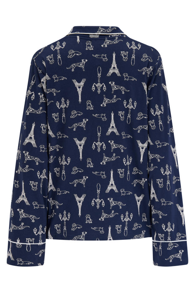 Cotton Jersey Dog Print Revere Collar Pyjama Set