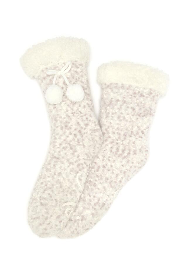 Cosy Popcorn Knit Lined Slipper Sock 