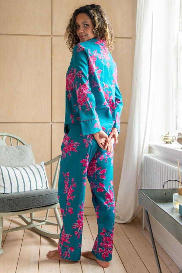 Stretch Cotton Button Through Revere Collar Pyjama Set