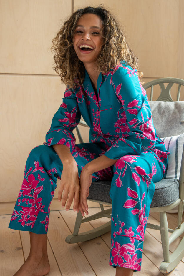 Stretch Cotton Button Through Revere Collar Pyjama Set