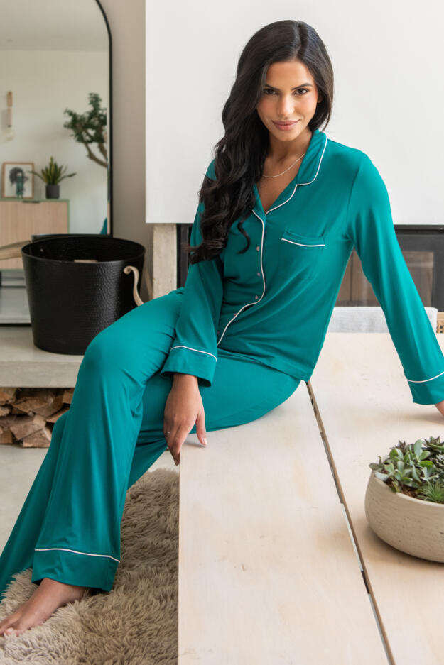 Bamboo Jersey Button Through Revere Collar Pyjama Set