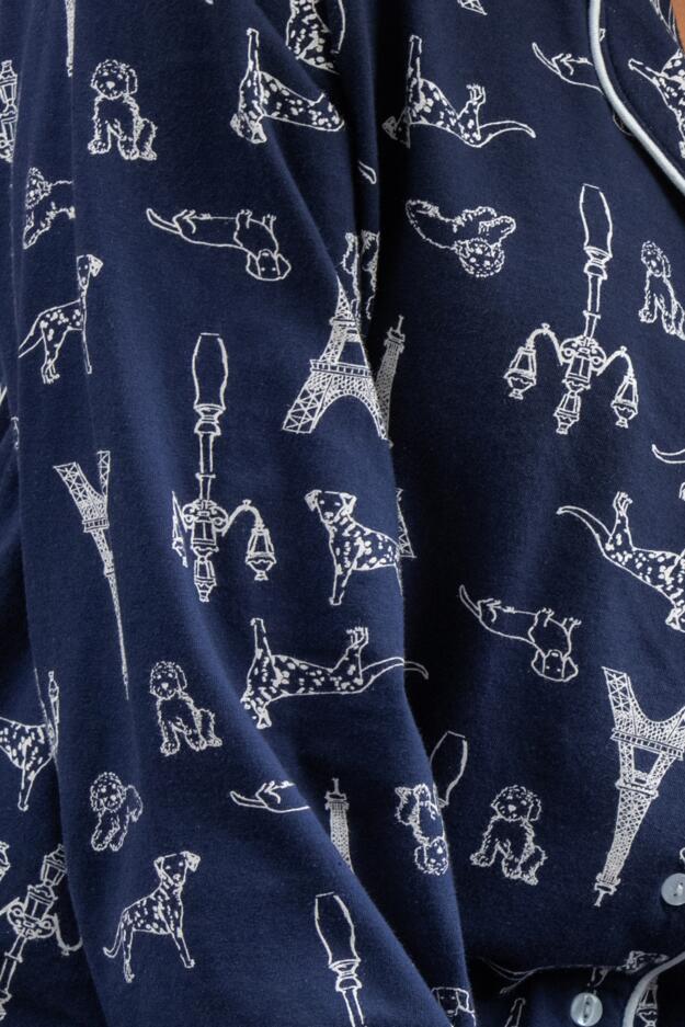 Cotton Jersey Dog Print Revere Collar Pyjama Set