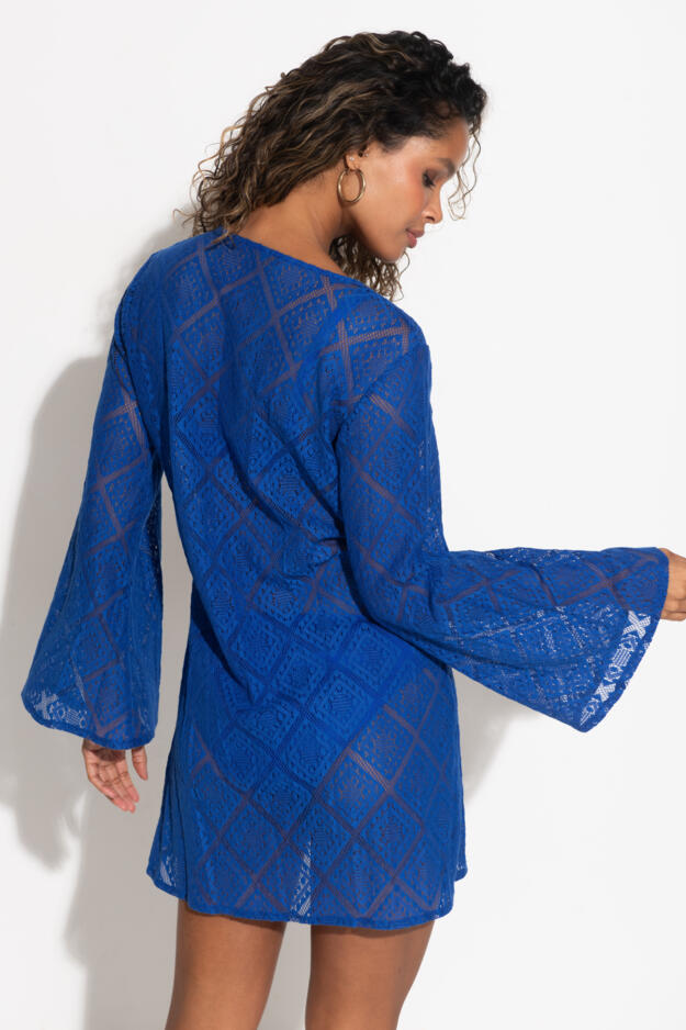 Crochet Lace Long Sleeve Beach Cover Up