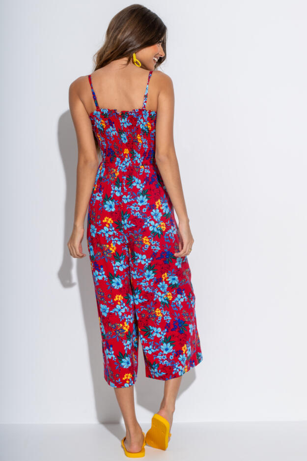 Anna Strapless Shirred Bodice Crop Leg Beach Jumpsuit