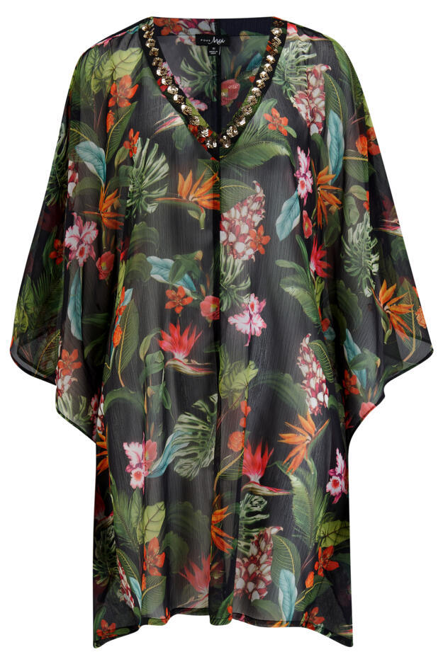 Chiffon V-Neck Embellished Kaftan 