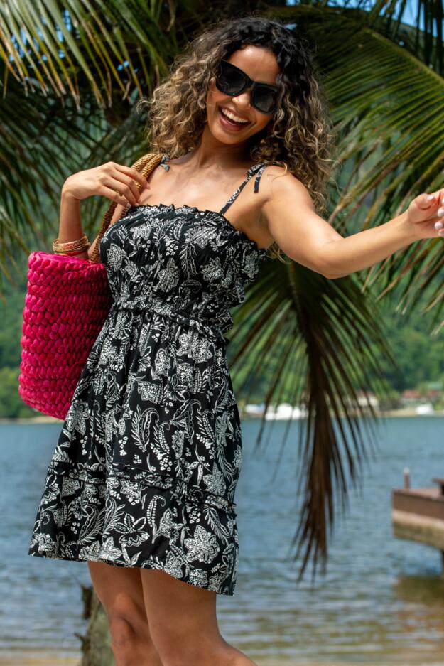 Mia Strapless Shirred Bodice Frill Beach Dress