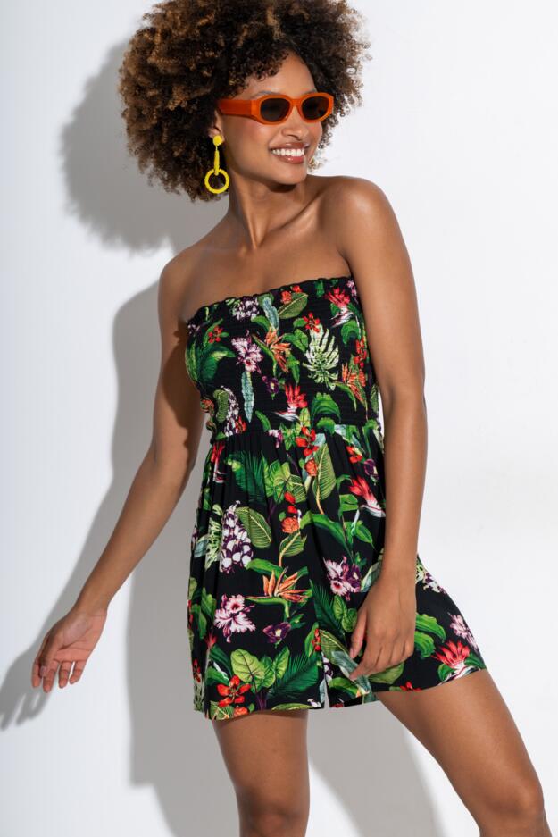 Strapless Shirred Bodice Beach Playsuit