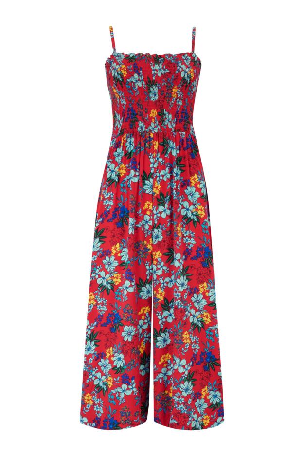 Anna Strapless Shirred Bodice Crop Leg Beach Jumpsuit