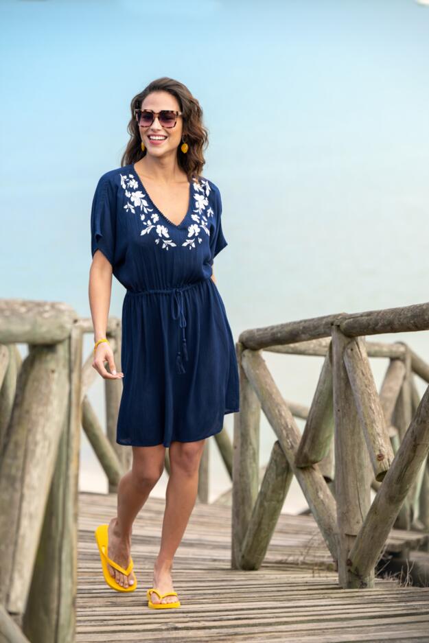 Crinkle Embroidered Beach Kaftan