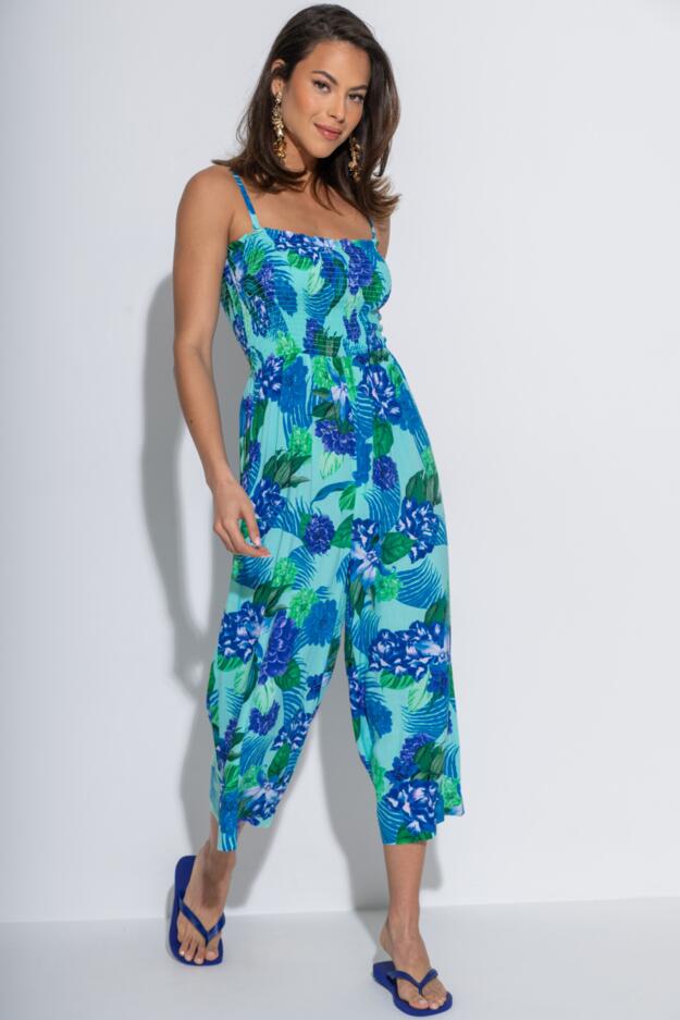 Anna Strapless Shirred Bodice Crop Leg Beach Jumpsuit