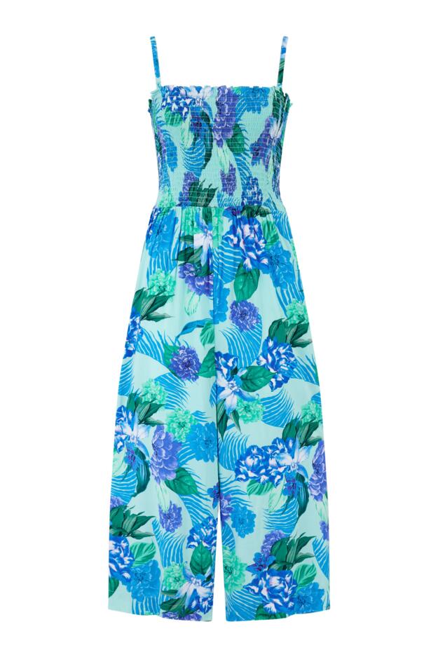 Anna Strapless Shirred Bodice Crop Leg Beach Jumpsuit