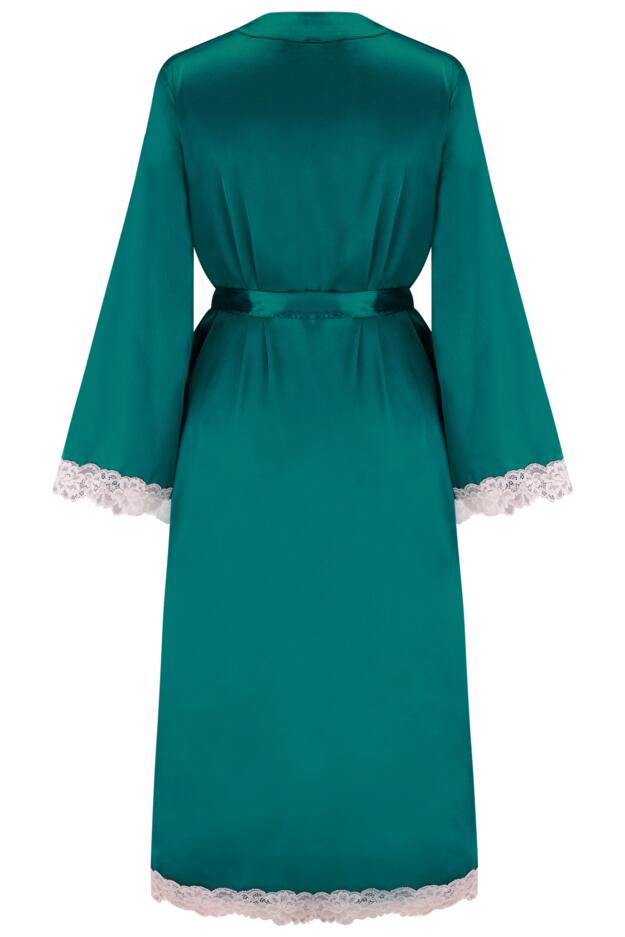 Dusk Satin and Lace Kimono Sleeve Dressing Gown