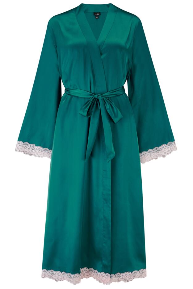 Dusk Satin and Lace Kimono Sleeve Dressing Gown